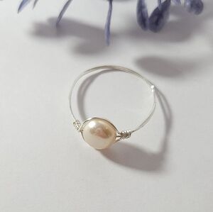Handmade Genuine Cream Pearl Silver Wire Wrapped Ring Made to fit Handmade by me